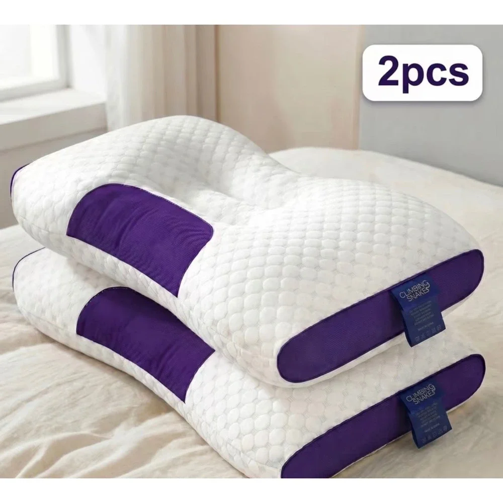 Climbing Snake Cervical Neck Pillow 2 Pack Orthopedic Contour White Purple NEW